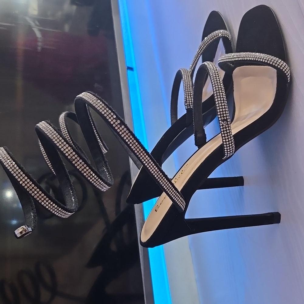 Black Spiral Rhinestone Embellished Heels